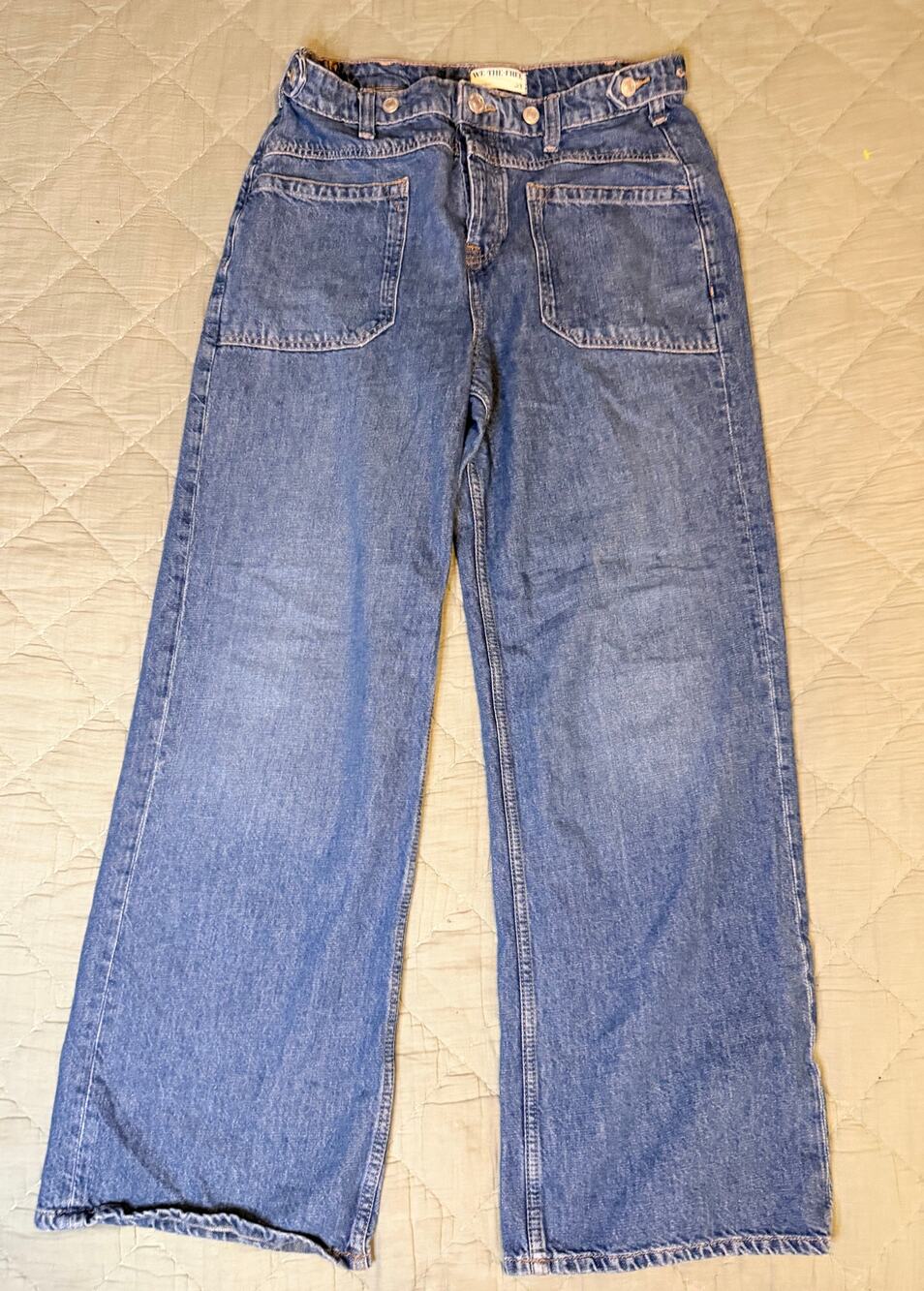 We The Free Free People Wide Leg Jeans Size 29 Medium Wash Patch Pocket
